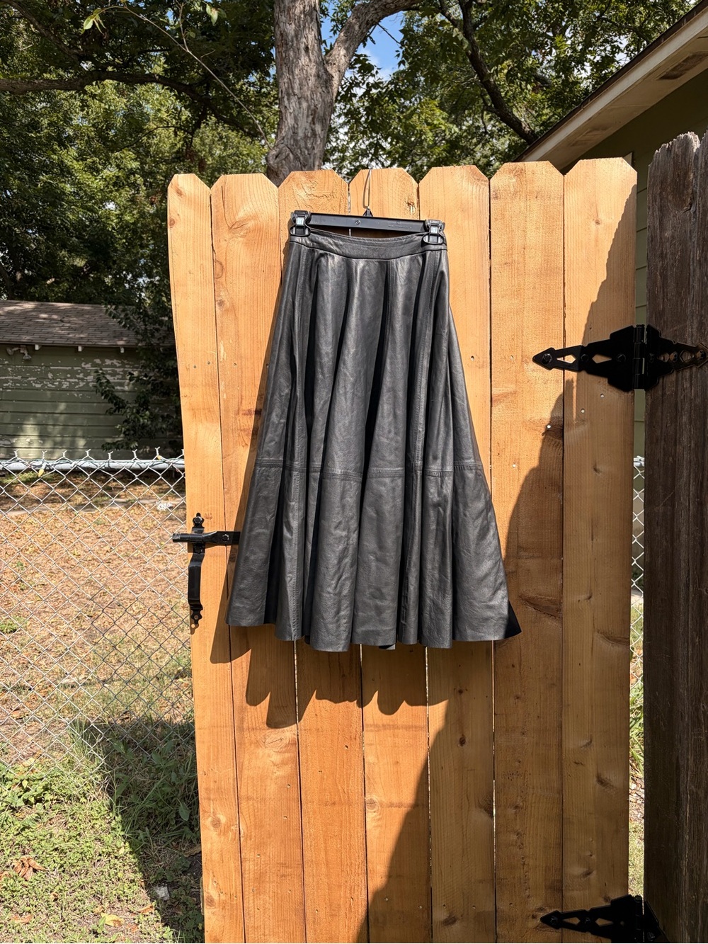 Vera Wang Black Faux Leather A-Line Midi Skirt